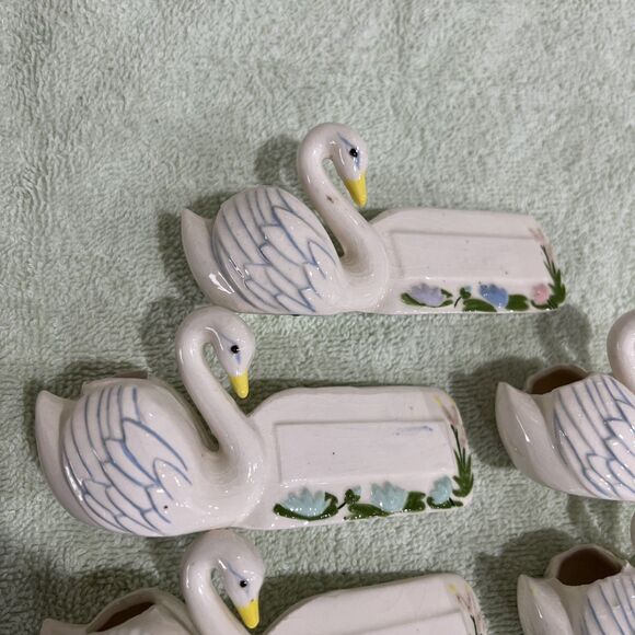 MCM Nameplate Name tags Kitsch Vintage Glazed Ceramic Swan 1950’s Lot Of  9 - Picture 4 of 8